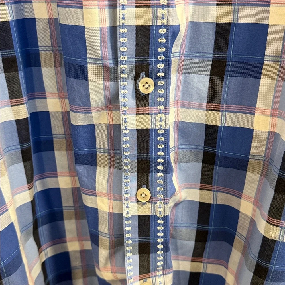 Robert Graham Blue White Plaid Button Down Cuff and Collar Accents Shirt 2 XLT